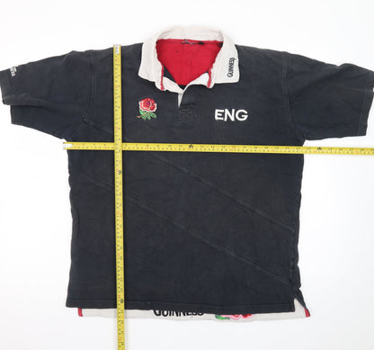 Guinness England Rugby Polo Shirt Men Black L Embroidered Rose Classic Fit