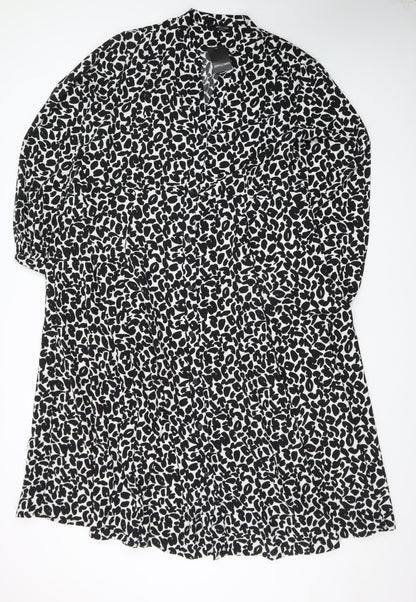 JD Williams Womens Black Animal Print Shirt Dress Size 18