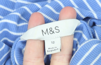 Marks and Spencer Women’s Blue Striped Roll Neck Long Sleeve Top Size 12