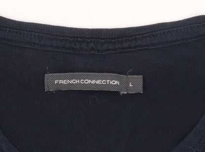 French Connection Men's Navy Blue Crew Neck Cotton T-Shirt Size L
