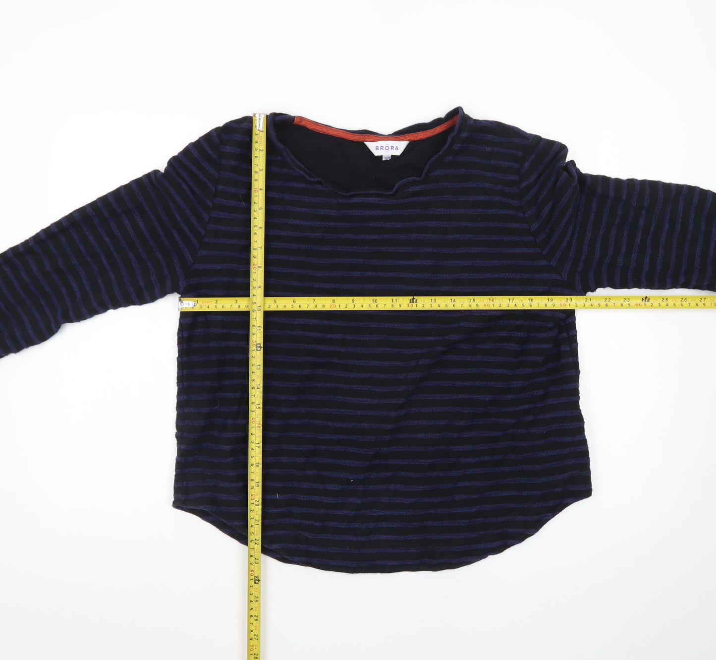 Brora Women's Blue Striped Long Sleeve Cotton Jersey Top Size 16