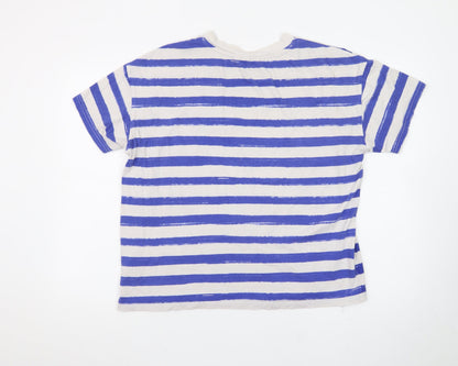H&M Men's Blue Striped Cotton Crew Neck T-Shirt Size S