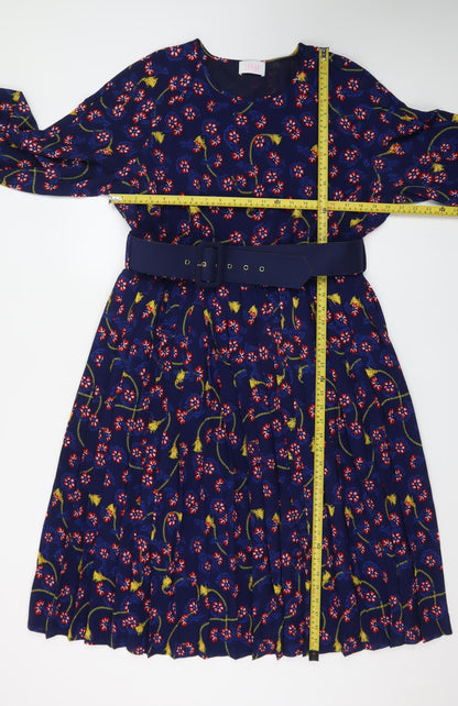 Savida Women's Blue Floral Fit & Flare Belted Dress Size 18