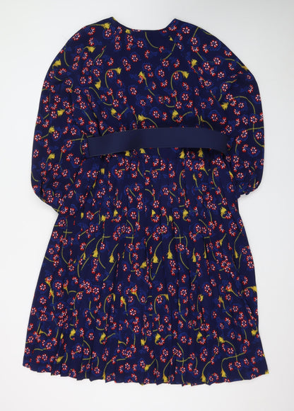 Savida Women's Blue Floral Fit & Flare Belted Dress Size 18
