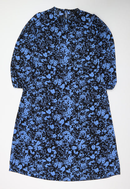 New Look Women’s Blue Floral Shift Dress Size 18 Long Sleeve