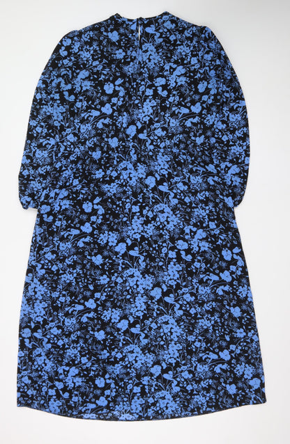 New Look Women’s Blue Floral Shift Dress Size 18 Long Sleeve