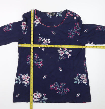 Bonmarché Women's Blue Floral Cotton 3/4 Sleeve T-Shirt Size 16