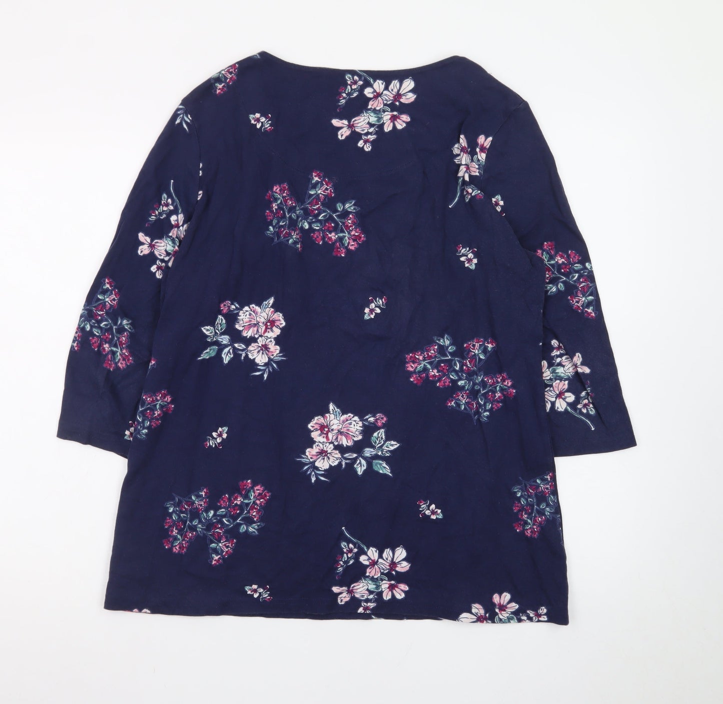 Bonmarché Women's Blue Floral Cotton 3/4 Sleeve T-Shirt Size 16