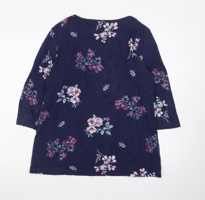 Bonmarché Women's Blue Floral Cotton 3/4 Sleeve T-Shirt Size 16