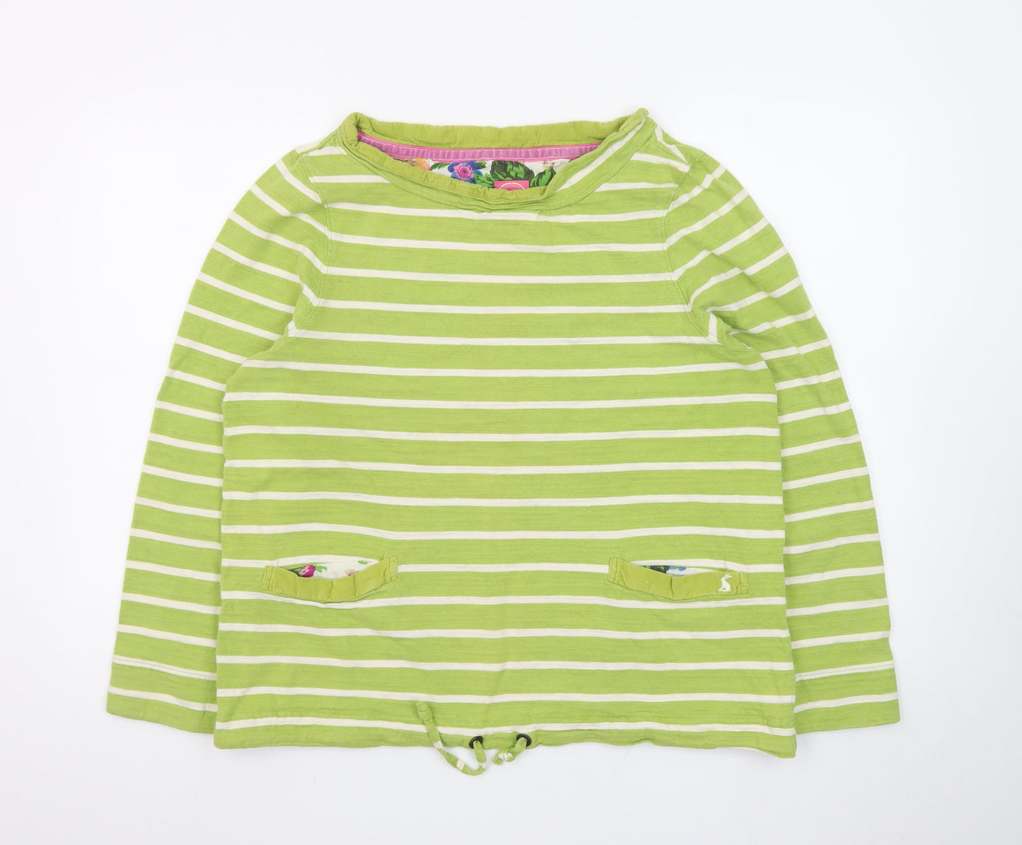 Joules Womens Green Striped Long Sleeve Cotton Top Size 14