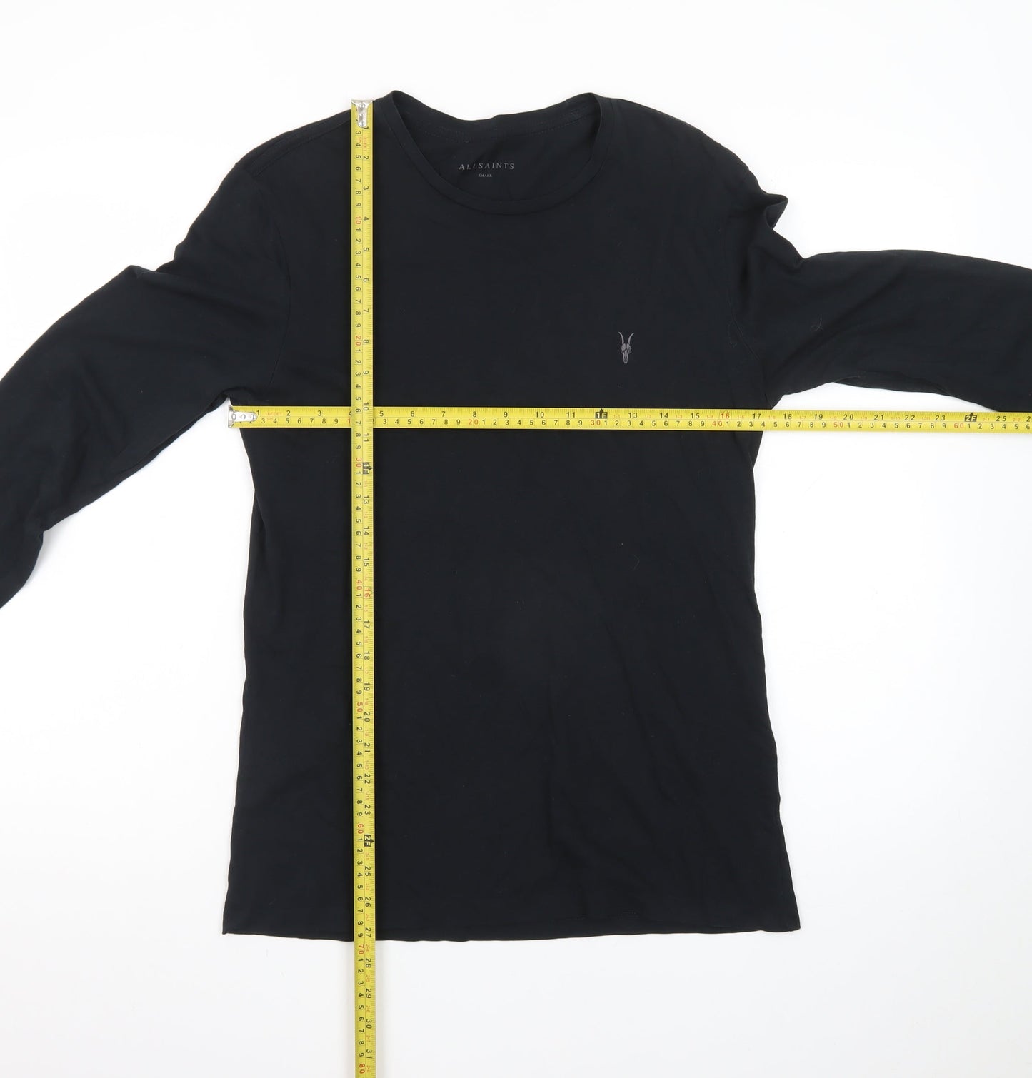 AllSaints Men's Black Long Sleeve Crew Neck Cotton T-Shirt Size S