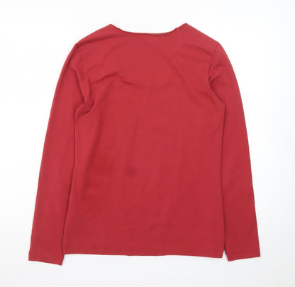 Sandwich Women Red Long Sleeve Scoop Neck Cotton T-Shirt L