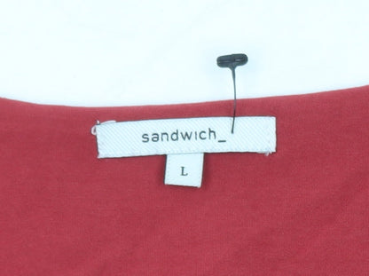 Sandwich Women Red Long Sleeve Scoop Neck Cotton T-Shirt L