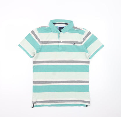 Crew Clothing Company Men's Green Striped Cotton Polo Shirt Size S