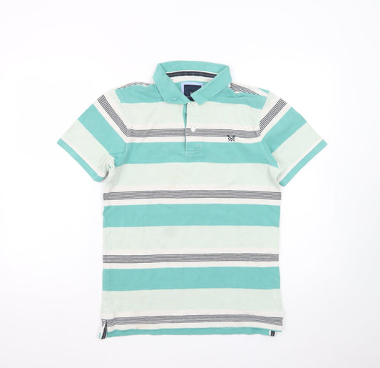 Crew Clothing Company Men's Green Striped Cotton Polo Shirt Size S