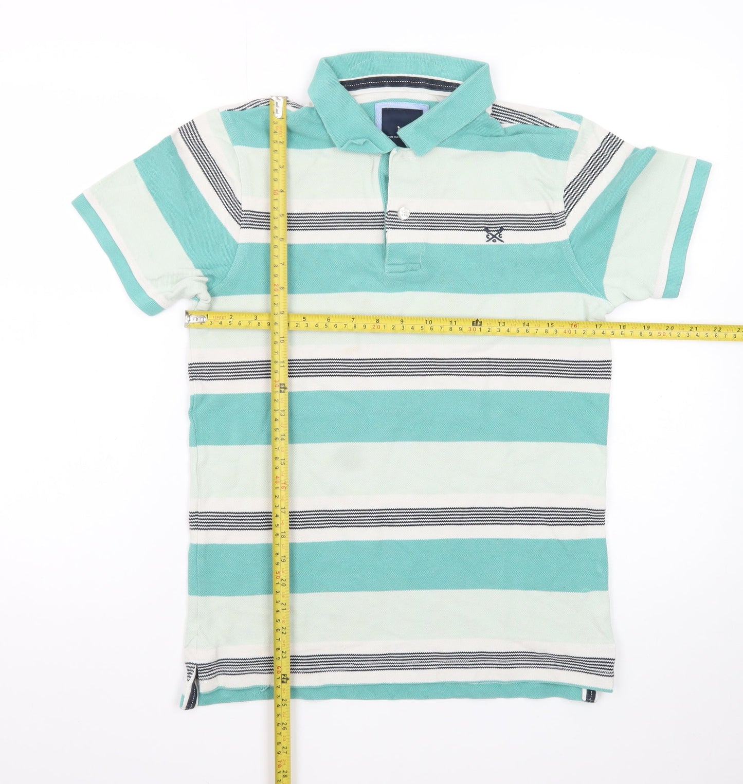 Crew Clothing Company Men's Green Striped Cotton Polo Shirt Size S