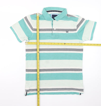 Crew Clothing Company Men's Green Striped Cotton Polo Shirt Size S
