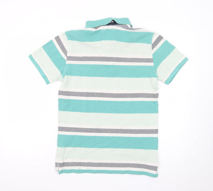 Crew Clothing Company Men's Green Striped Cotton Polo Shirt Size S