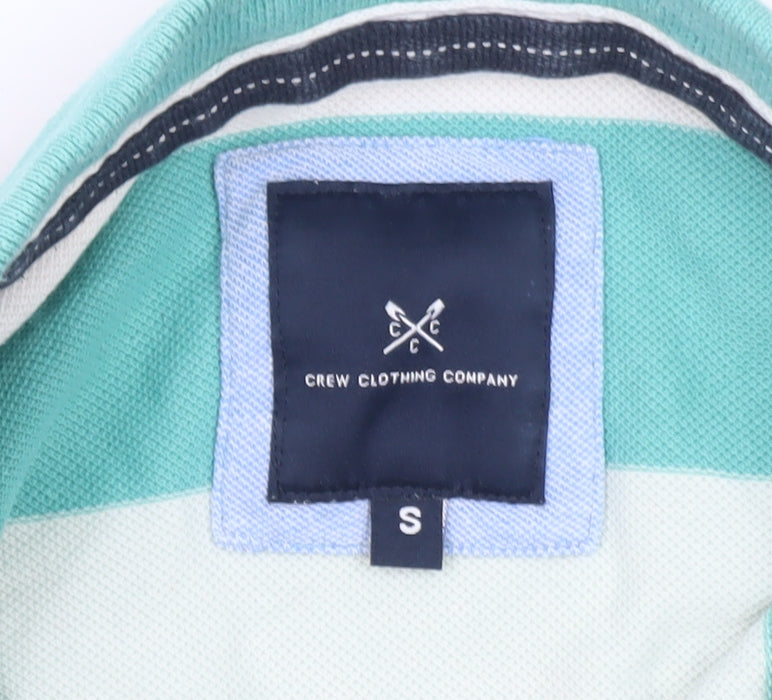 Crew Clothing Company Men's Green Striped Cotton Polo Shirt Size S