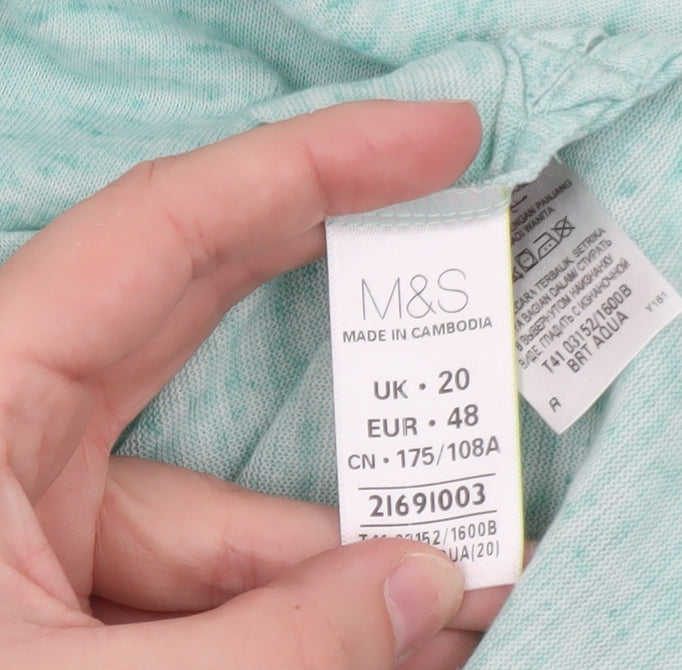 Marks and Spencer Women's Green Relaxed 3/4 Sleeve Basic T-Shirt Size 20