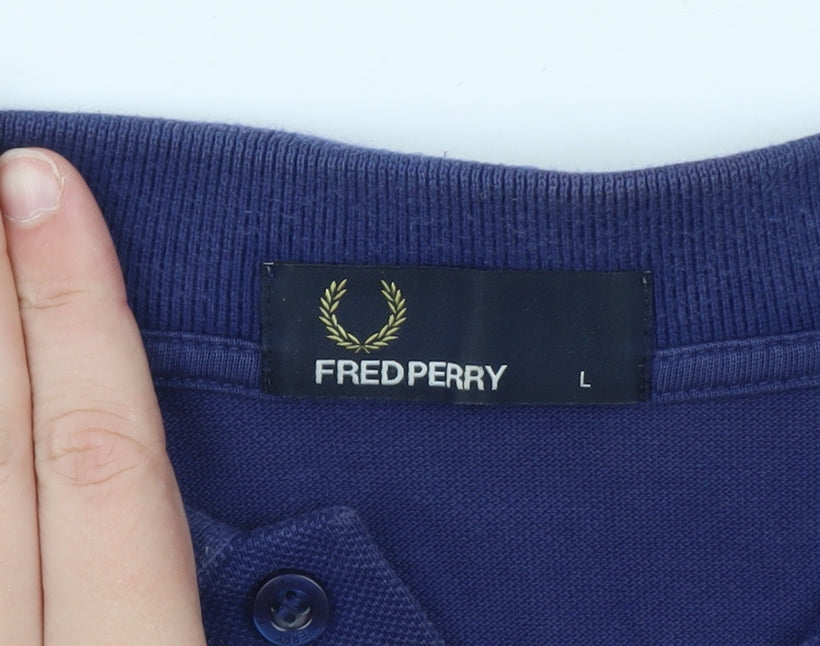 Fred Perry Men's Blue Cotton Polo Shirt L Short Sleeve Classic Fit
