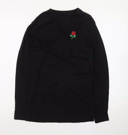 Eight Men's Black Long Sleeve Rose Embroidered Cotton T-Shirt Size S