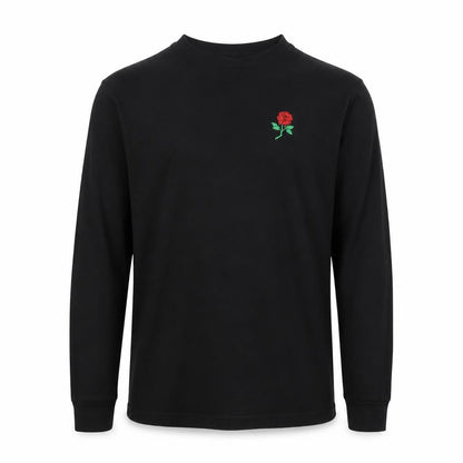 Eight Men's Black Long Sleeve Rose Embroidered Cotton T-Shirt Size S