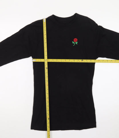 Eight Men's Black Long Sleeve Rose Embroidered Cotton T-Shirt Size S