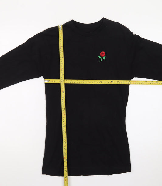 Eight Men's Black Long Sleeve Rose Embroidered Cotton T-Shirt Size S