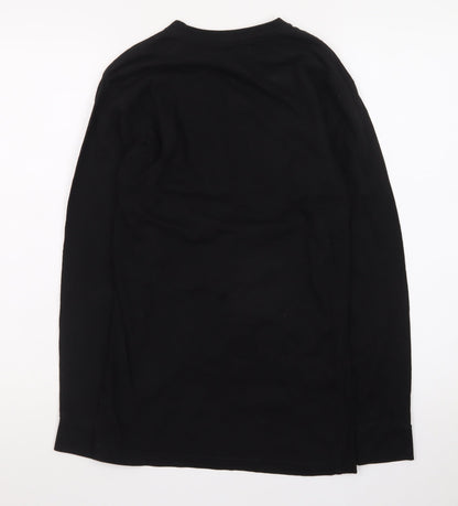 Eight Men's Black Long Sleeve Rose Embroidered Cotton T-Shirt Size S