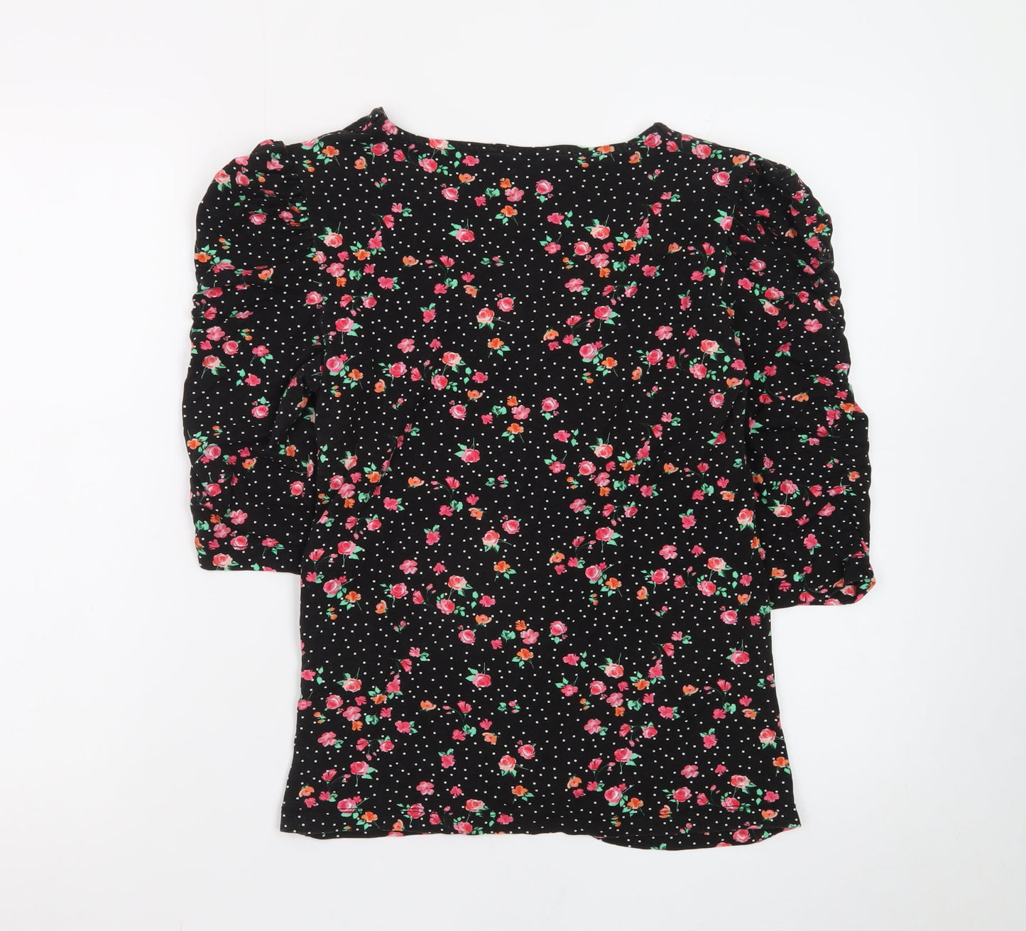 Sosandar Women’s Black Floral Wrap Blouse Size 14 Viscose 3/4 Sleeve