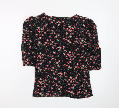 Sosandar Women’s Black Floral Wrap Blouse Size 14 Viscose 3/4 Sleeve