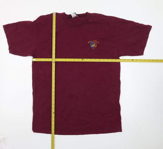Bellagio Men's Red Embroidered Crew Neck Cotton T-Shirt L
