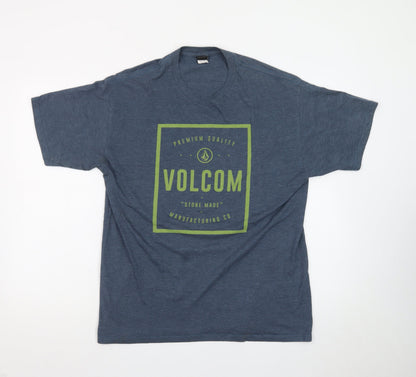Volcom Men's Blue Graphic Logo Crew Neck Cotton Blend T-Shirt Size L