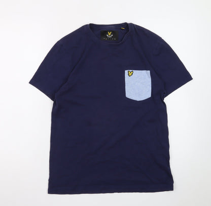 Lyle & Scott Men's Blue Colourblock Pocket Cotton T-Shirt Size S