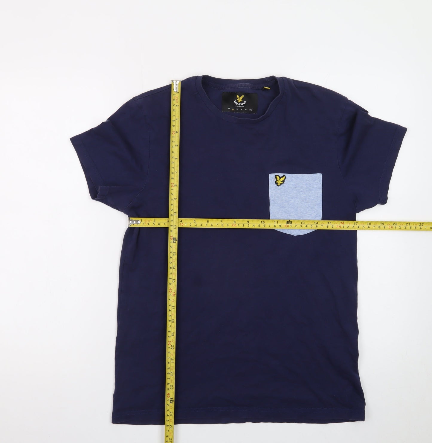 Lyle & Scott Men's Blue Colourblock Pocket Cotton T-Shirt Size S