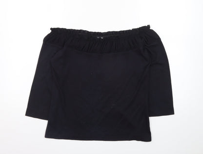 Raspberry Collection Women Black Off Shoulder 3/4 Sleeve Tunic Blouse Size 14