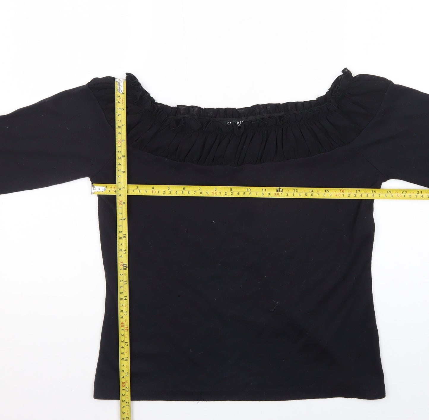 Raspberry Collection Women Black Off Shoulder 3/4 Sleeve Tunic Blouse Size 14