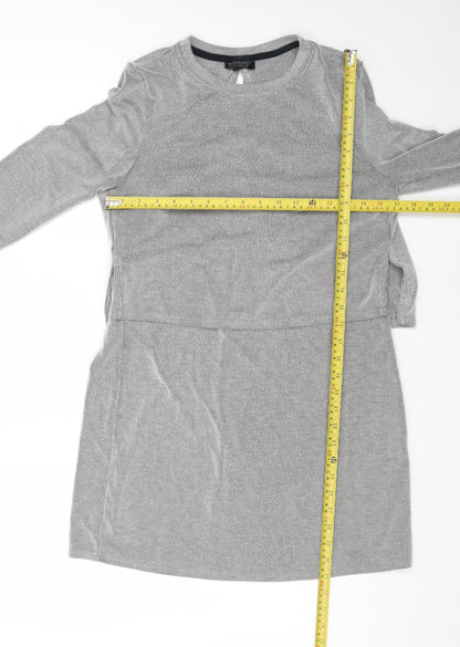 Topshop Women’s Grey Cotton Shift Dress Size 12 Long Sleeve