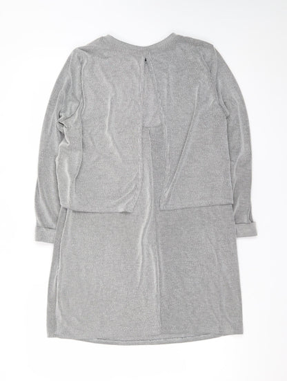 Topshop Women’s Grey Cotton Shift Dress Size 12 Long Sleeve