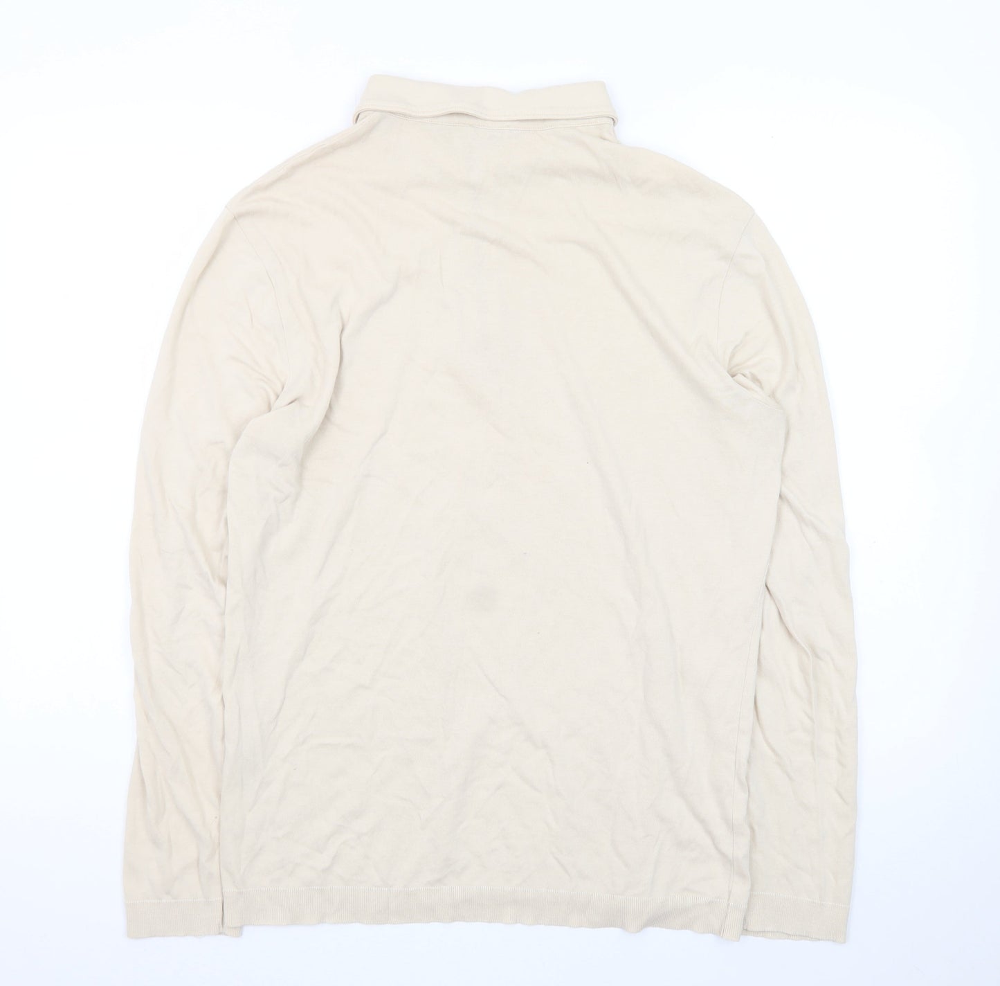 Reiss Men's Beige Long Sleeve 1/2 Zip Collared Cotton T-Shirt Size M