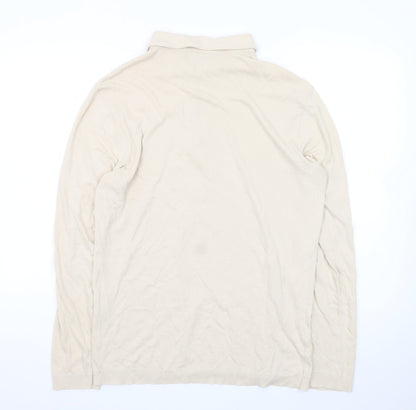Reiss Men's Beige Long Sleeve 1/2 Zip Collared Cotton T-Shirt Size M