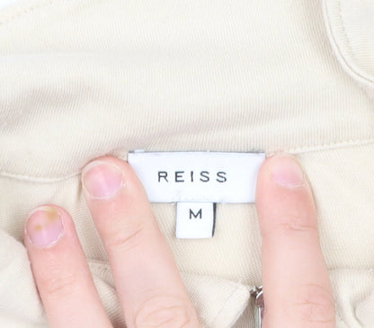 Reiss Men's Beige Long Sleeve 1/2 Zip Collared Cotton T-Shirt Size M