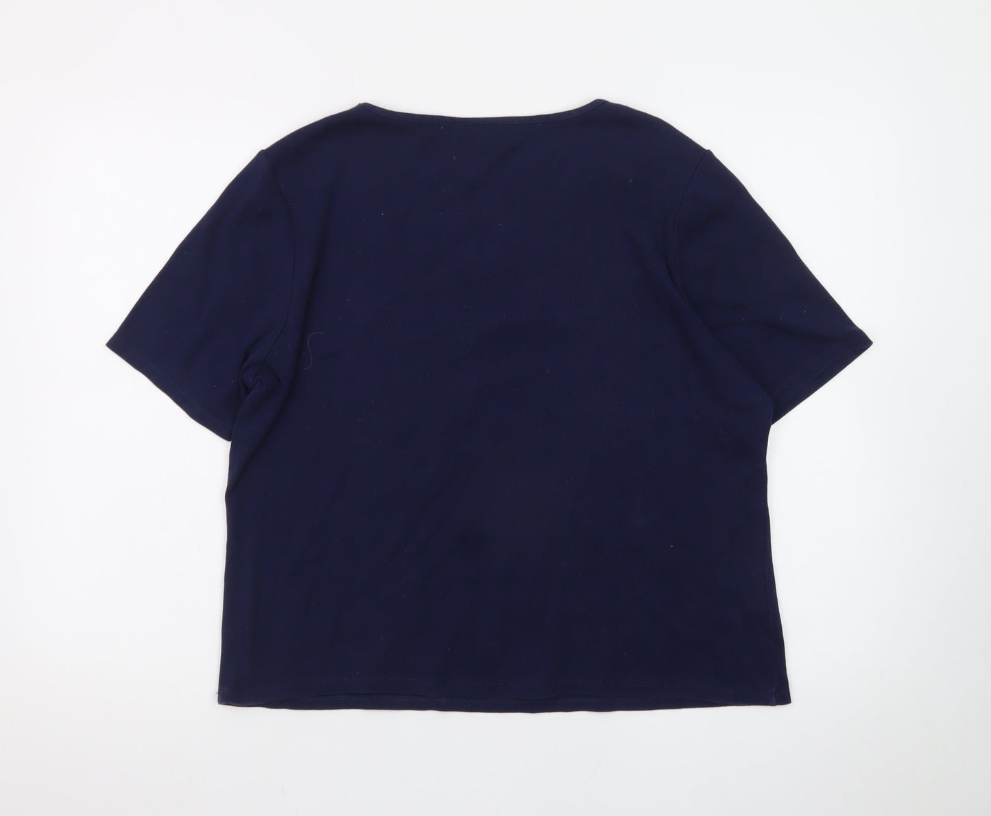 CC Women's Blue Embroidered V-Neck Short Sleeve Cotton T-Shirt XL