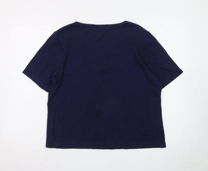 CC Women's Blue Embroidered V-Neck Short Sleeve Cotton T-Shirt XL