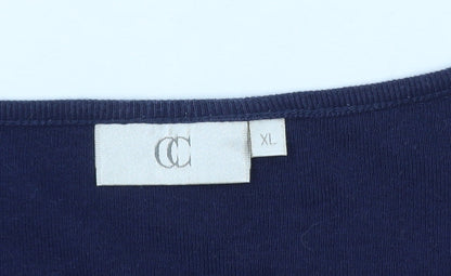 CC Women's Blue Embroidered V-Neck Short Sleeve Cotton T-Shirt XL