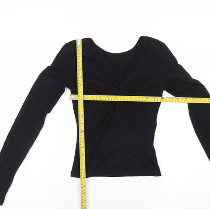 Commense Women’s Black XS Cropped Long Sleeve V-Neck Top
