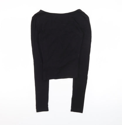 Commense Women’s Black XS Cropped Long Sleeve V-Neck Top