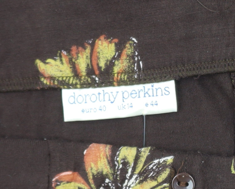 Dorothy Perkins Women’s Brown Floral A-Line Midi Skirt UK 14