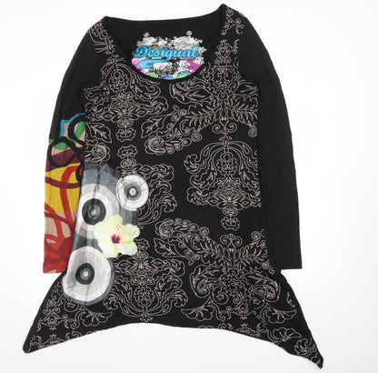 Desigual Womens Black XL Asymmetric Long Sleeve Printed Dress